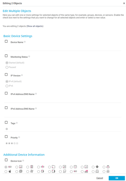 Example of Device Settings in Multi-Edit Mode Example of Device Settings in Multi-Edit Mode
